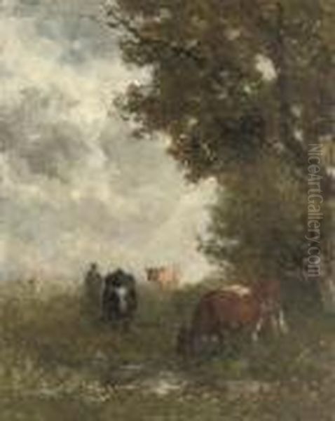 A Herdsman And His Cattle Oil Painting by Willem Roelofs