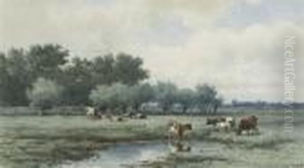 Cows In A Meadow Oil Painting by Willem Roelofs