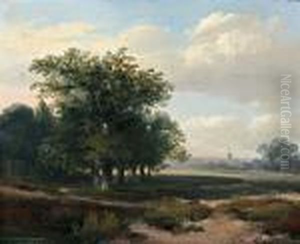 Boomrijk Landschap Met Dorpje Aan De Horizon Oil Painting by Willem Roelofs