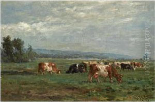 Cows In A Summer Landscape Near The Hague Oil Painting by Willem Roelofs