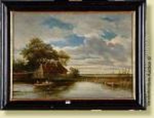 Paysage Lacustre Anime Oil Painting by Willem Roelofs