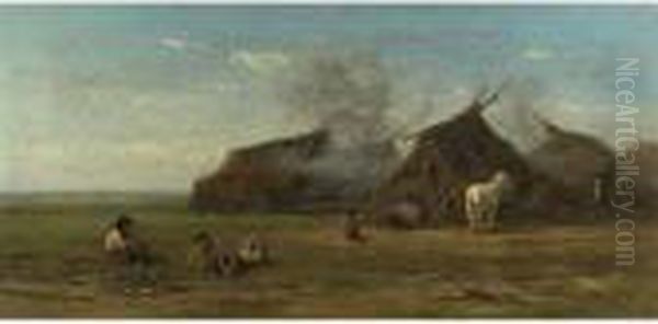 Zigeunerfamilie Mit Pferden
 Vor Zelten In Der Pusta Oil Painting by Willem Roelofs