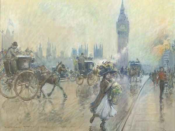 A busy Westminster bridge, London Oil Painting by Georges Stein