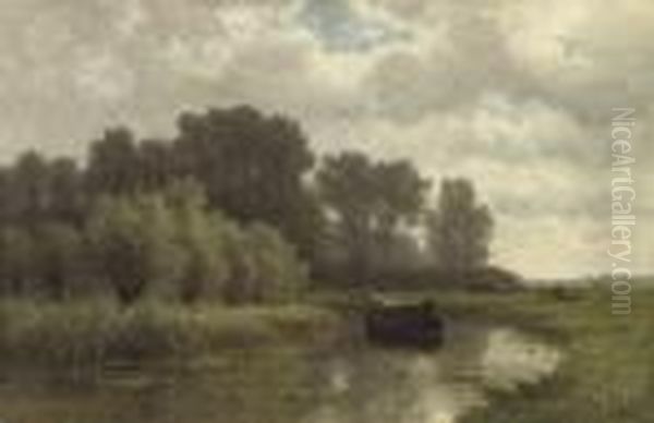 Fishing On The River Gein, Near Abcoude Oil Painting by Willem Roelofs