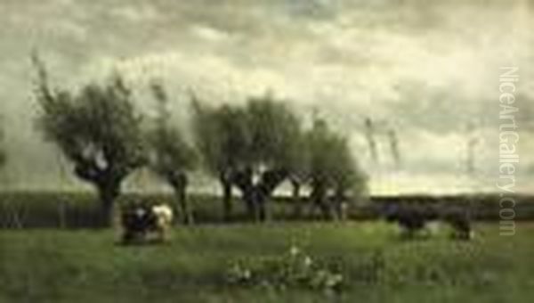 Wilgenrij: Cattle Grazing Near Willows Oil Painting by Willem Roelofs