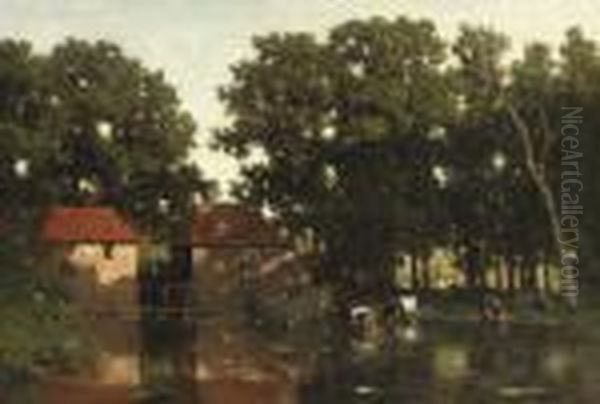 Cattle Near The Water-mill At Ruurlo Oil Painting by Willem Roelofs