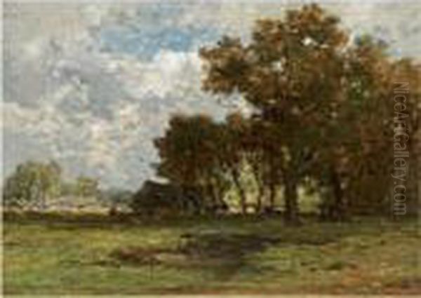 Farms In A Landscape, Drenthe Oil Painting by Willem Roelofs