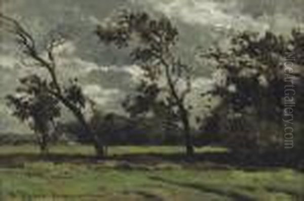 Bergen Bij Alkmaar: A Windy Day Oil Painting by Willem Roelofs