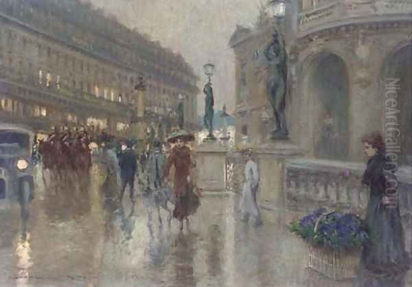 Avenue de l'Opera at dusk, Paris Oil Painting by Georges Stein