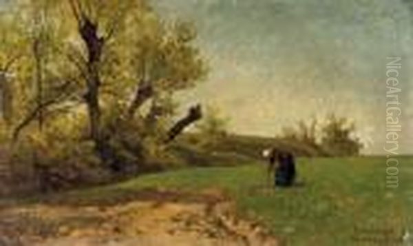 Printemps Route D'evere Pres Bruxelles: Springtime Oil Painting by Willem Roelofs