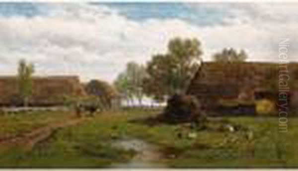 A Cowherdess Near A Farm Oil Painting by Willem Roelofs