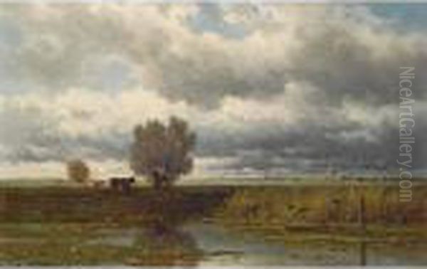 Cows In A Summer Landscape Oil Painting by Willem Roelofs