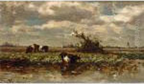 Cows In A Polder Landscape Oil Painting by Willem Roelofs