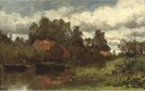 Tuschen Abcoude En Weesp: Along The River Oil Painting by Willem Roelofs