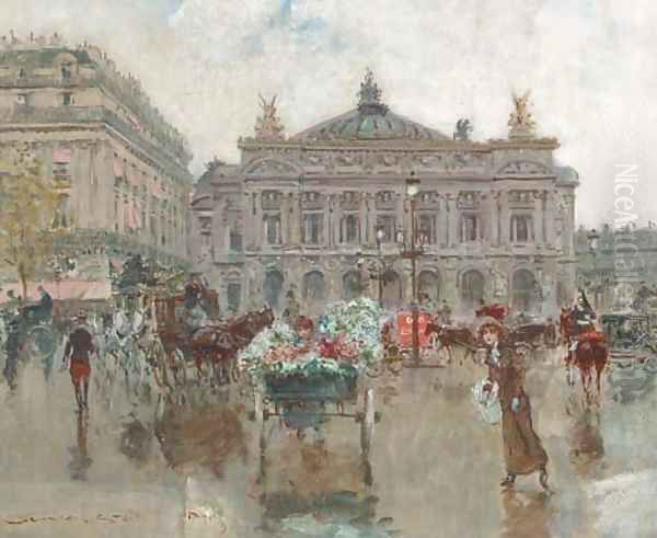 Les marchandes de fleurs de la Place de l'Opera Oil Painting by Georges Stein