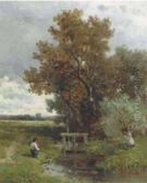 An Angler In An Autumn Landscape Oil Painting by Willem Roelofs