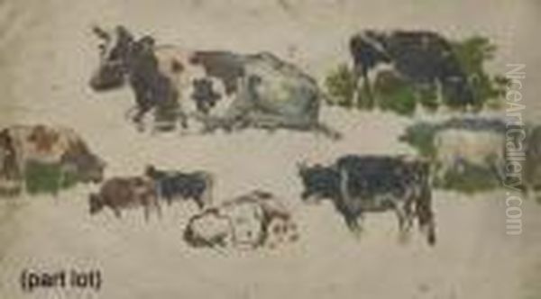 A Collection Of Oil Studies Of Landscapes And Cows And Drawings Of Various Subjects Oil Painting by Willem Roelofs