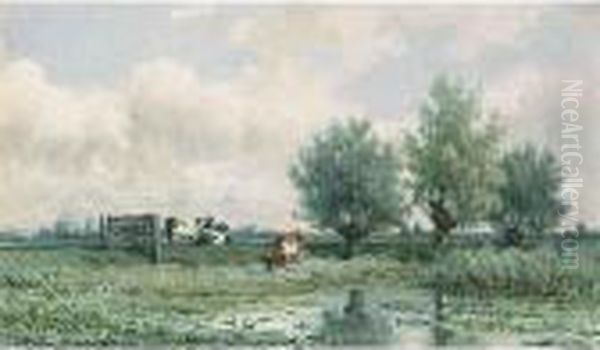 A Summer Landscape With Grazing Cows Oil Painting by Willem Roelofs