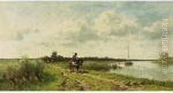 A Horseman Along A Waterway Oil Painting by Willem Roelofs