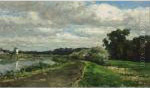 A Country Road Along A Waterway Near The Hague Oil Painting by Willem Roelofs