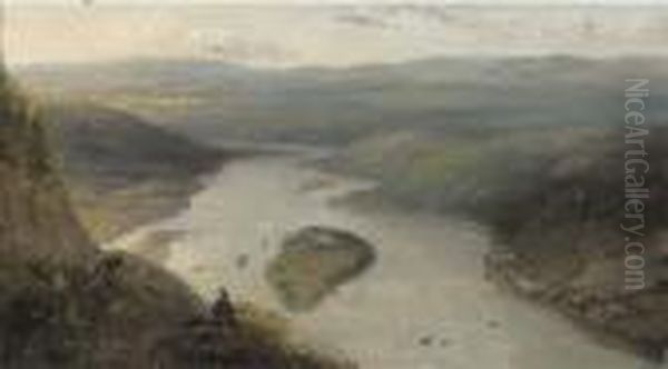 Drachenfels By The Rhine - A Study Oil Painting by Willem Roelofs