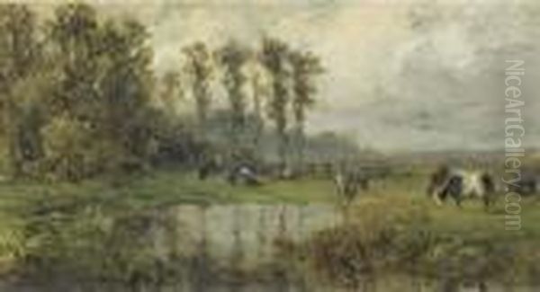 Watering Cows Oil Painting by Willem Roelofs