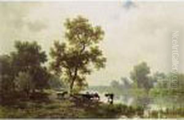 Watering Cows Oil Painting by Willem Roelofs