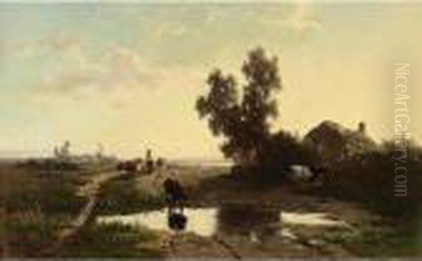 A Country Scene At Dusk Oil Painting by Willem Roelofs