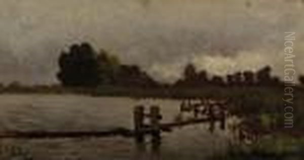 A Jetty - An Oil Sketch Oil Painting by Willem Roelofs