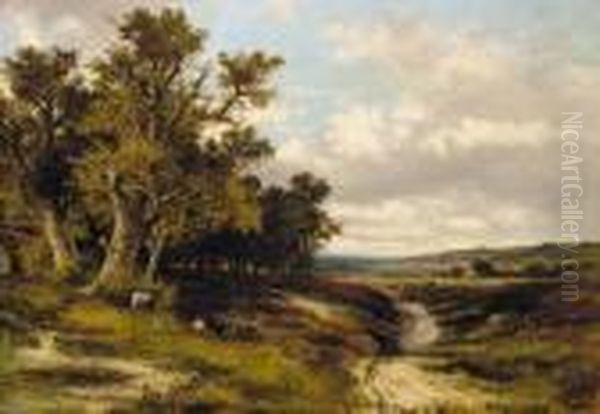 A Summer Landscape Oil Painting by Willem Roelofs