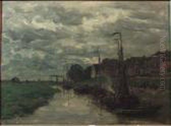 A View Of Hattem (?), At Dusk Oil Painting by Willem Roelofs