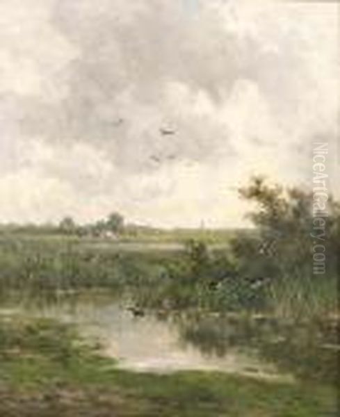 Opvliegende Eenden: Fluttering Ducks Oil Painting by Willem Roelofs