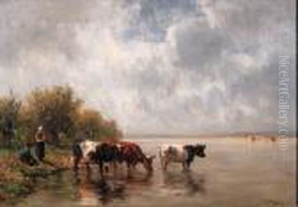 Aan Den Ijssel (de Naderende Bui) Oil Painting by Willem Roelofs