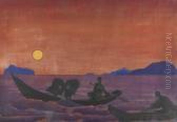 And We Continue Fishing From The Series Sancta Oil Painting by Nicolaj Konstantinov Roerich