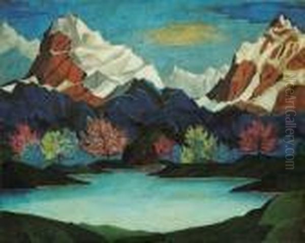 A Shrine Besides A Lake In The Himalayas Oil Painting by Nicolaj Konstantinov Roerich