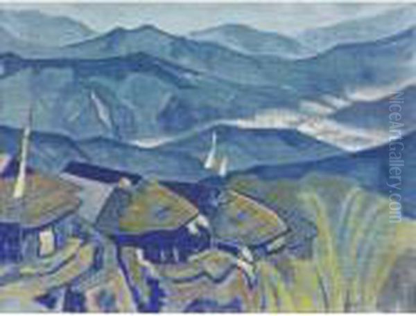 Village From The Himalayan Series Oil Painting by Nicolaj Konstantinov Roerich