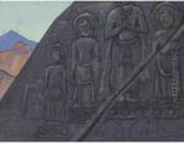 Rock Relief Of Buddha Oil Painting by Nicolaj Konstantinov Roerich