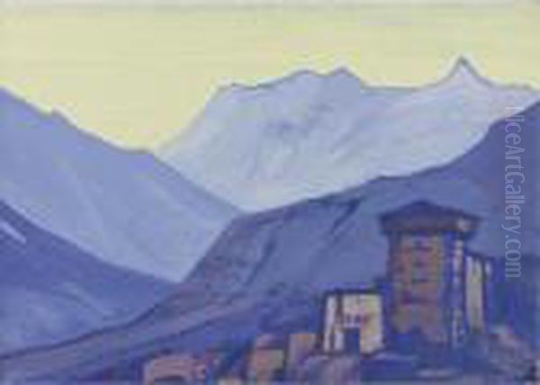 Himalayas (thakur's House. Gundla) Oil Painting by Nicolaj Konstantinov Roerich