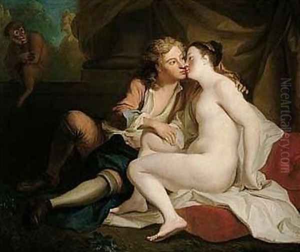 Youth Kissing an Unclad Young Woman Oil Painting by Louis de Silvestre