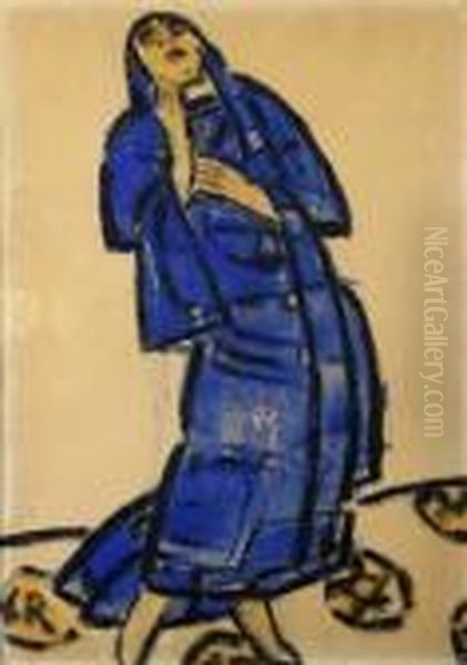 A Figure In Blue Oil Painting by Christian Rohlfs