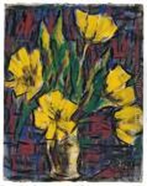 Gelbe Tulpen In Heller Vase Oil Painting by Christian Rohlfs