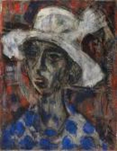 Frau Mit Grosem Hut Oil Painting by Christian Rohlfs