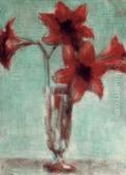 Amaryllis Auf Grunem Grund Oil Painting by Christian Rohlfs