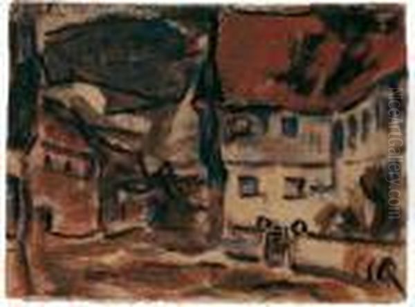 Gouache Auf Braunem, 
Faserhaltigem Karton 31,5 X 42 Cm, Unter Glas Gerahmt. Unten Rechts 
Braun Monogrammiert Cr . Oil Painting by Christian Rohlfs