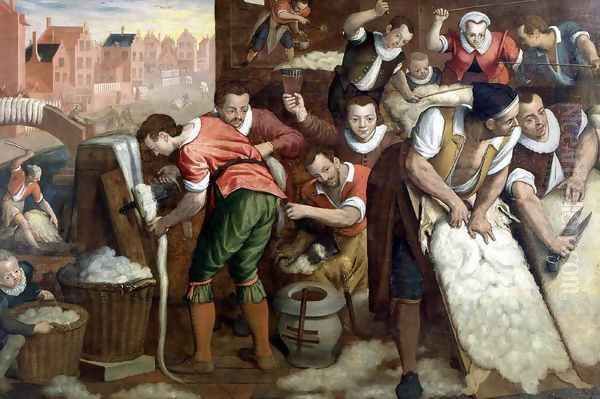 The Removal Of The Wool From The Skins And The Combing 1595 Oil Painting by Isaac Claesz. Van Swanenburg