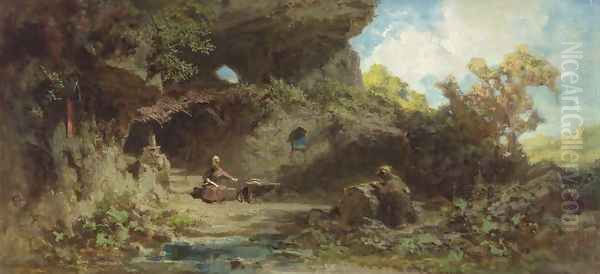 A Hermit in the Mountains Oil Painting by Carl Spitzweg