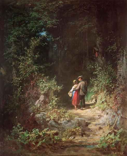 Lovers in a Wood, c.1860 Oil Painting by Carl Spitzweg