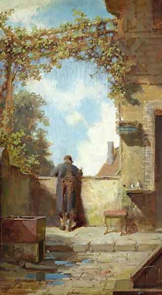 Old Man on the Terrace Oil Painting by Carl Spitzweg