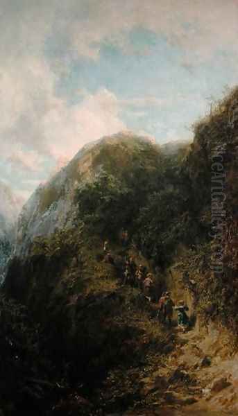 Tourists in the Mountain Oil Painting by Carl Spitzweg