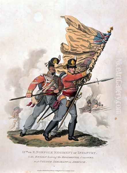 9th, or E Norfolk Regiment of Infantry, from Costumes of the Army of the British Empire, according to the last regulations 1812, engraved by J.C. Stadler, published by Colnaghi and Co. 1812-15 Oil Painting by Charles Hamilton Smith